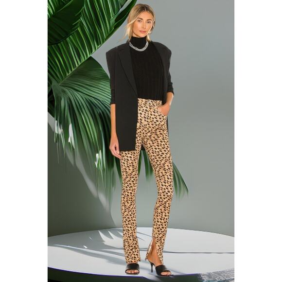 NWT - WEWOREWHAT Stiletto Split Hem Cheetah Skinny Jeans Brown Size: 24 - Picture 1 of 6